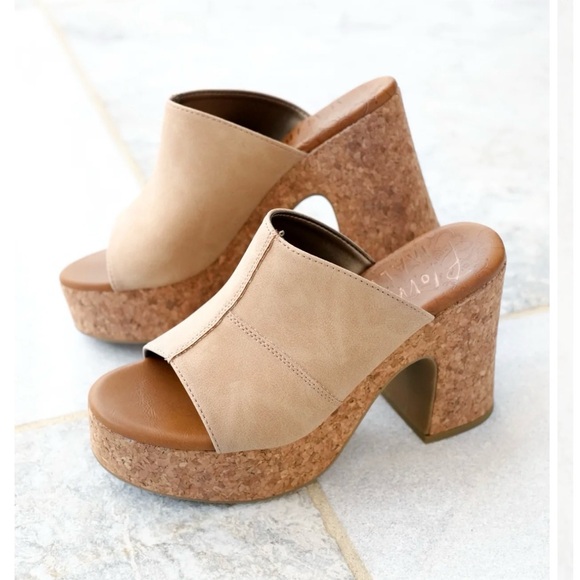 Blowfish Malibu Shoes - Neutral Beige Cork Platform Mules - Women's Slip-On Heels